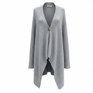 Anthropologie Gray Ribbed Button Front Poncho Cape Cardigan Wrap One Size